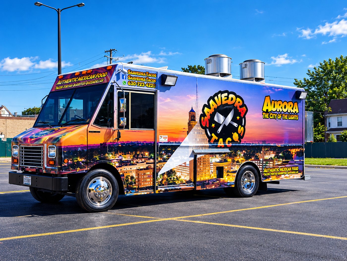 Saavedra Tacos food truck wrap, Aurora, IL